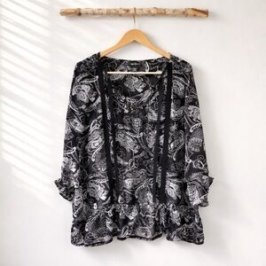 MAGGIE BARNES 3X 26/28W POLYESTER PRINT TOE NECK BLOUSE